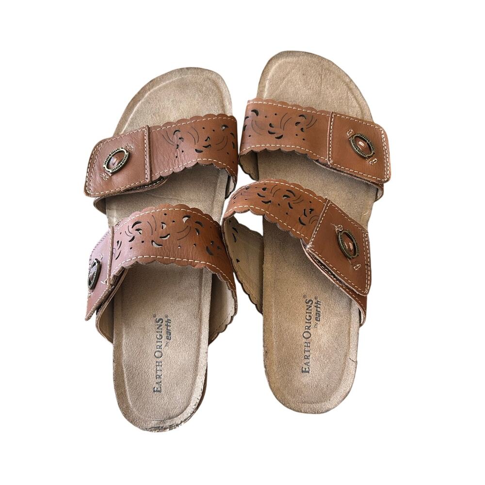 Earth Orgins leather strap sandals cork size 8 1/2 W